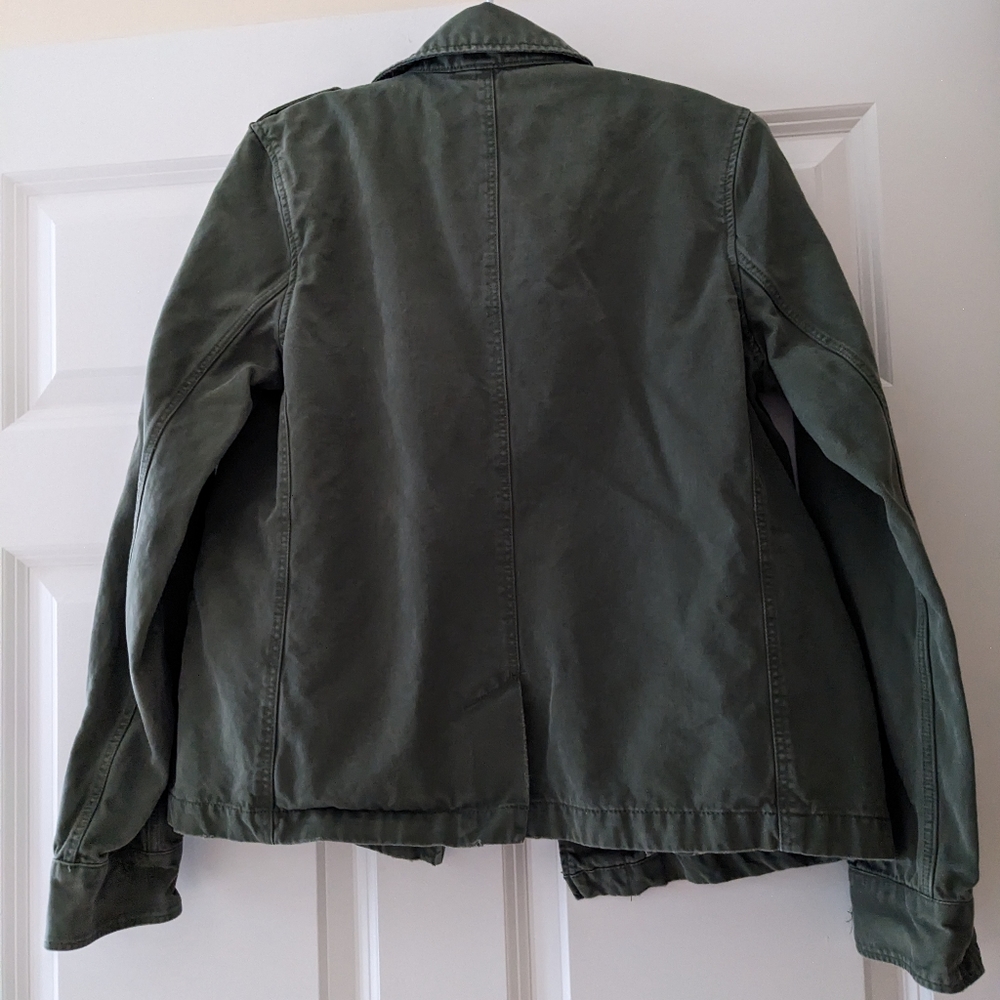 Old Navy jacket Olive Green military aesthetic M pockets distressing - Picture 3 of 10